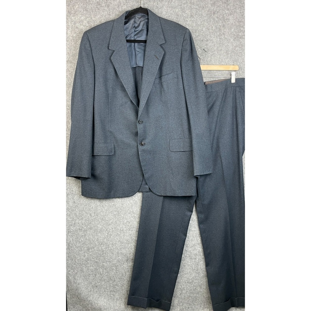 Vintage Oxxford Clothes Kenilworth Suit Blazer Pants Mens 46L 37x32 Blue Cuffed